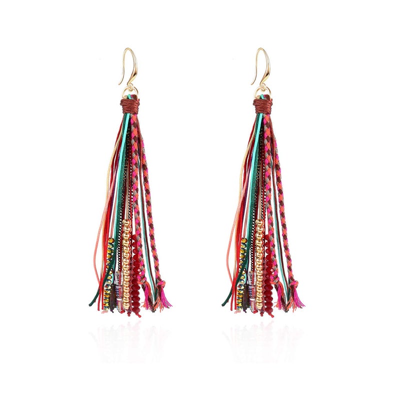 Badu Boho Tassel Badu Women Feather Earrings Long Tassel Bohemian Accessories - Image 1